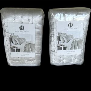Hotel Collection 2 Pc Quilted Velvet Silver Pillow Shams NEW WITH TAGS